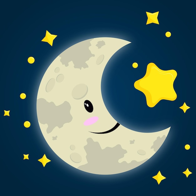 Smiling cartoon moon and stars illustration