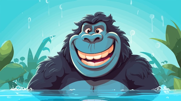 Smiling Cartoon Party Gorilla Fun and Festive 2D Flat Cartoon Character for Designs and Projects