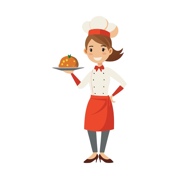 Smiling Chef Holding a Dish of Prepared Food Illustration