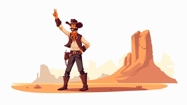 Smiling Cowboy Waving in 2D Flat Cartoon Vector Illustration