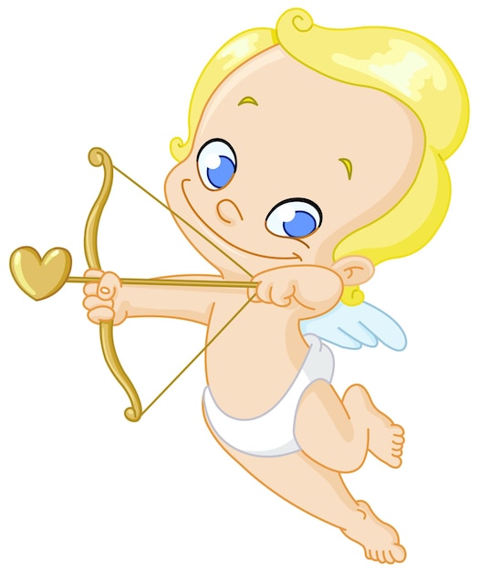 Smiling Cupid Aiming an Arrow