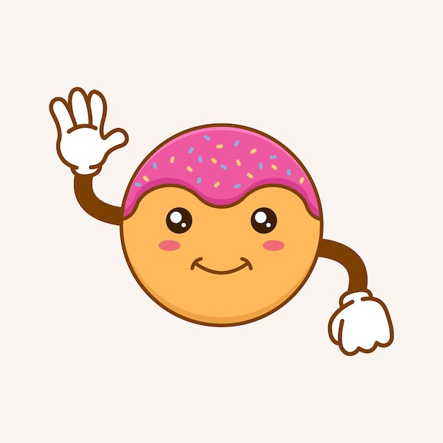 Smiling cute donut mascot character Flat style bread or cake illustration concept