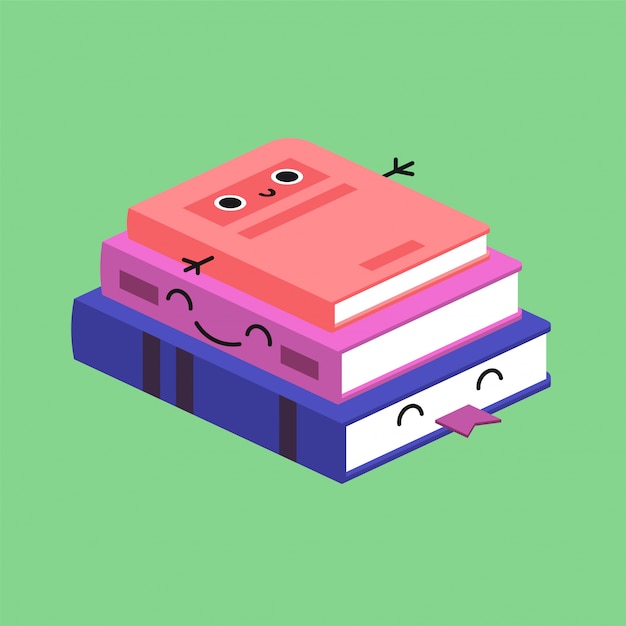 Vector smiling cute stack of colored books