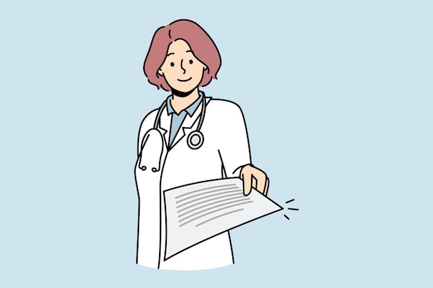 Smiling doctor give medical paper