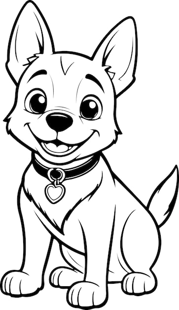 A smiling dog black and white coloring page