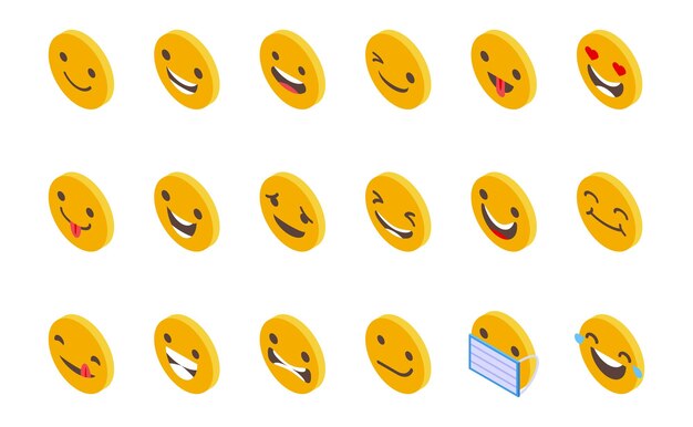 Vector smiling faces icons set isometric vector. happy face. cute smile