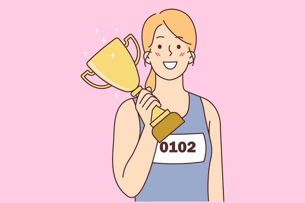 Smiling female athlete with prize