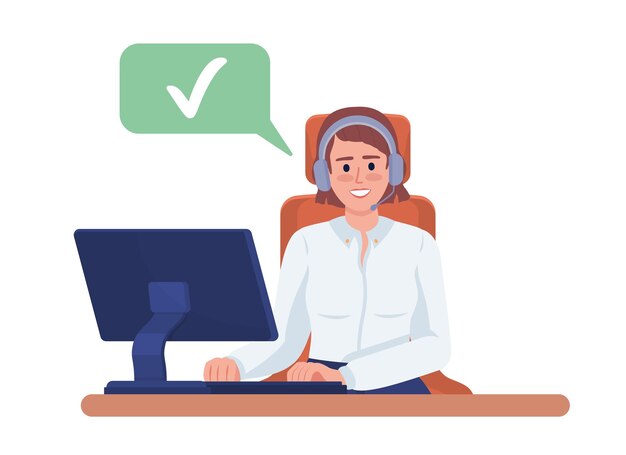 Vector smiling female call center assistant semi flat color vector character