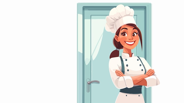 Vector smiling female chef arms crossed standing