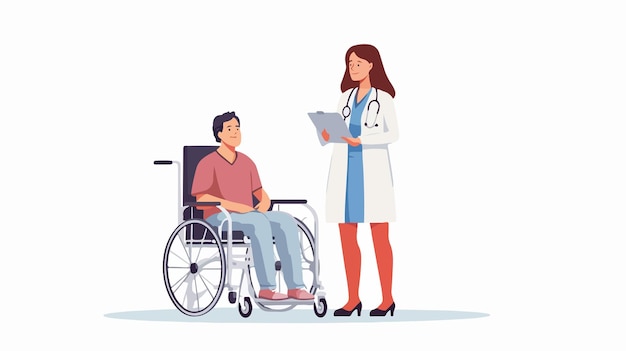 Smiling Female Nurse Assisting Disabled Patient in Wheelchair