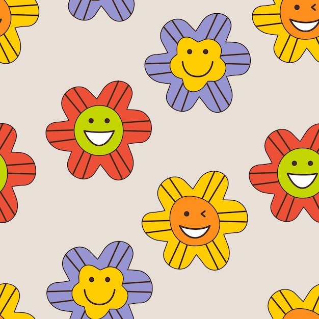 Smiling flower abstract personage mascot design funny face cute icon