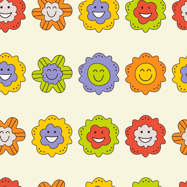 Smiling flower abstract personage mascot design funny face cute icon