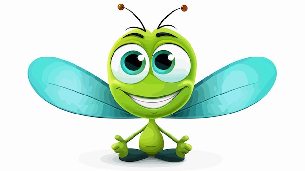 Vector smiling and flying cute green dragonfly funny and adorable insect image