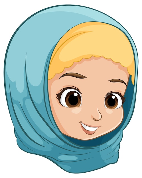 Smiling Girl in Blue Hijab Illustration