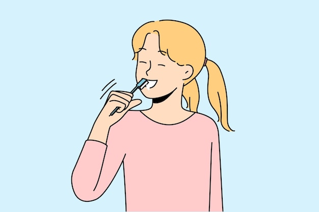 Smiling girl brushing teeth