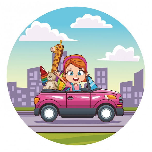 Smiling girl driving car