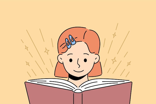 Smiling girl reading book