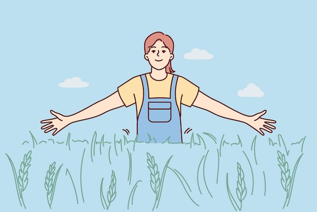 Smiling girl walking in field