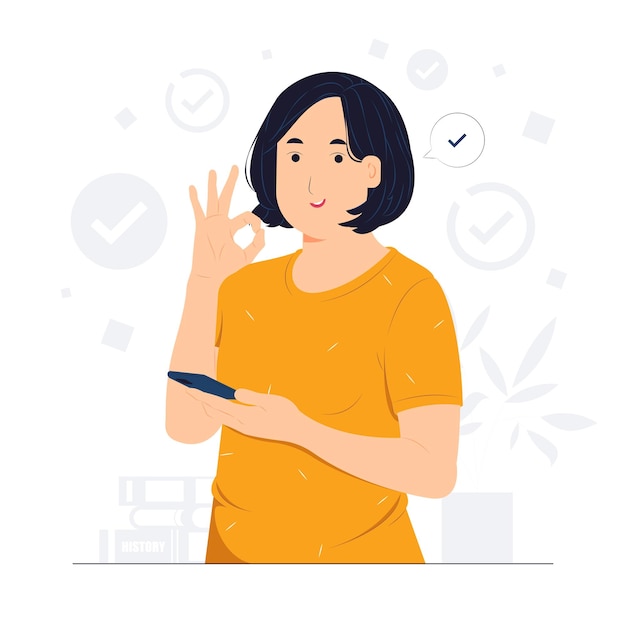 Smiling girl wearing casual clothes cartoon character standing and showing thumbs up positive gesture Ok sign and gesture language concept illustration