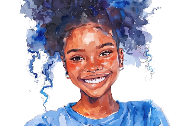 Smiling Girl with Curly Hair Watercolor Portrait Vector illustration design