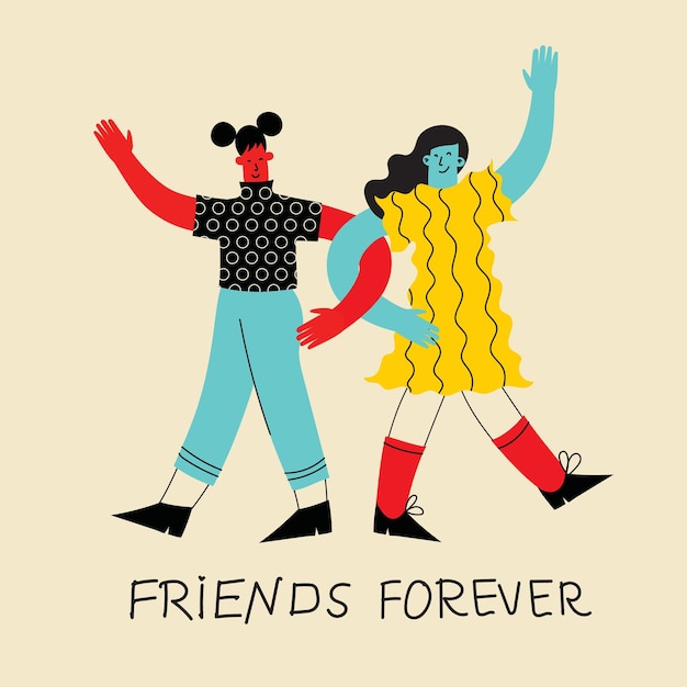 Smiling girls enjoying friendship Happy diverse female friends together vector flat illustration