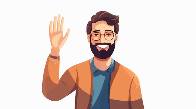 Vector smiling guy in glasses saying hello and waving