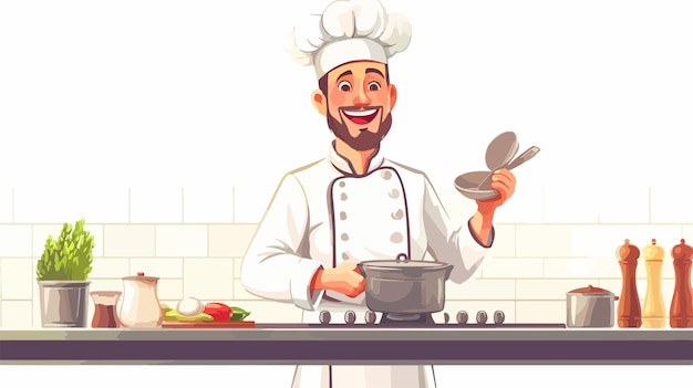 Smiling Male Chef Cooking in Commercial Kitchen