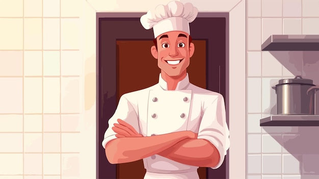 Vector smiling male chef standing at door