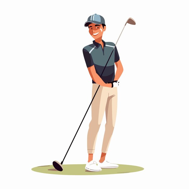 Vector smiling male golfer with golf club in professional attire