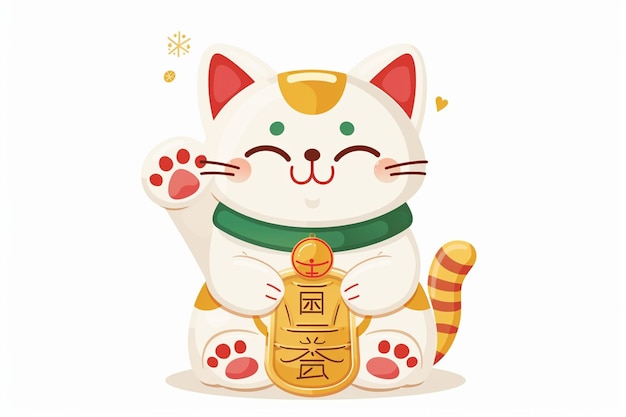 Vector smiling maneki neko holding up right