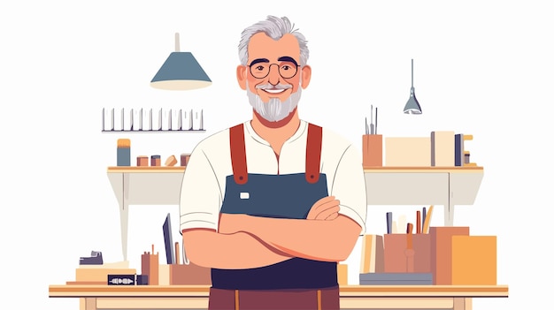 Vector smiling mature carpenter standing portrait