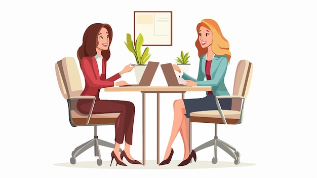 Smiling mid adult businesswoman having a discussion with female colleague in office setting