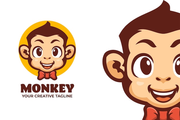 Smiling Monkey Mascot Character Logo Template