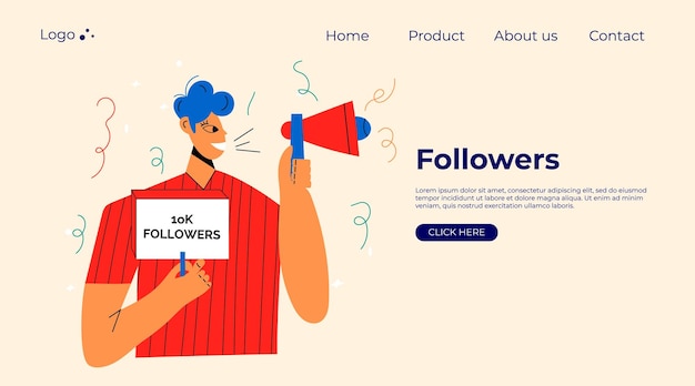 Smiling people celebrate large number of followers on social media Blogging concept influencer marketing network promotion SMM banner landing page