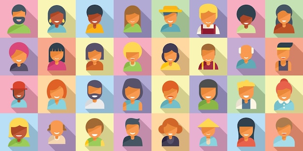 Smiling people icons set flat vector. People avatar. Business person