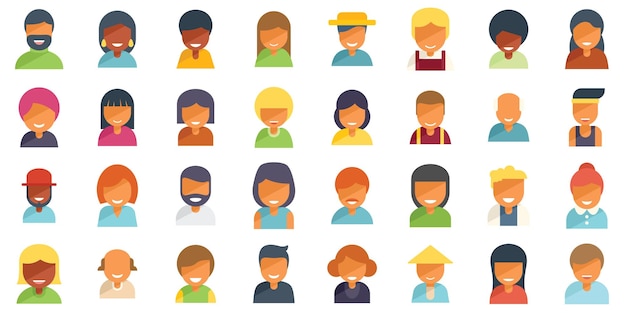 Smiling people icons set flat vector People avatar