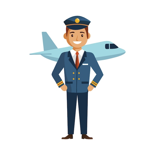 Smiling Pilot Illustration with Airplane in Background