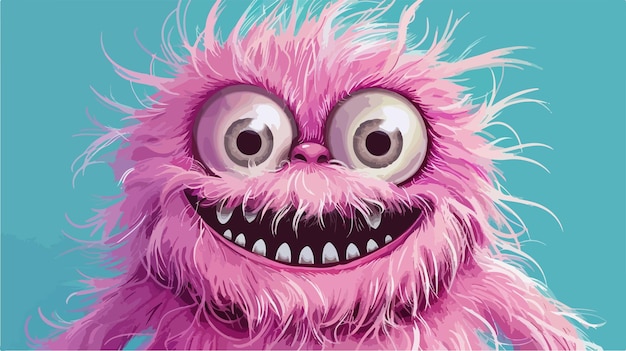 Vector smiling pink furry monster illustration