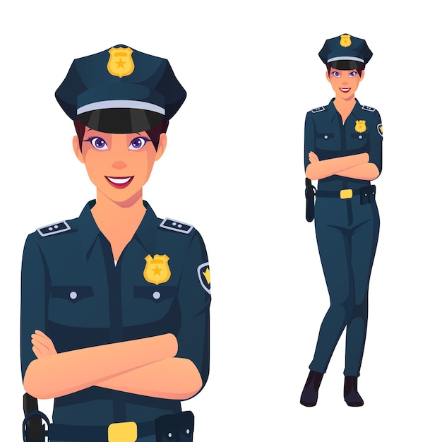 Smiling Police Woman Standing with Arms Crossed