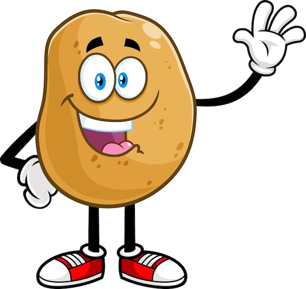 Smiling Potato Cartoon Character Waving For Greeting