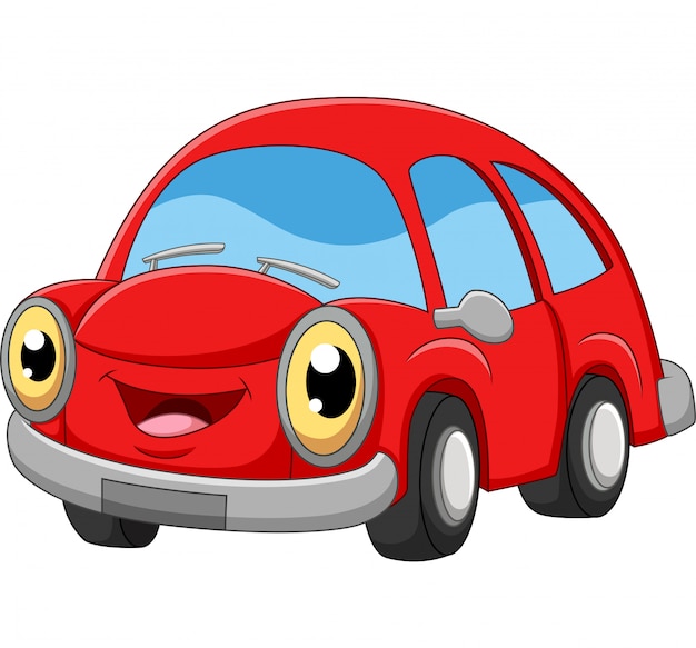 Smiling red car cartoon on white 