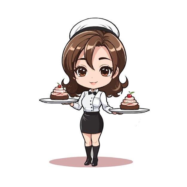 Vector smiling service chibi cute waiters illustration