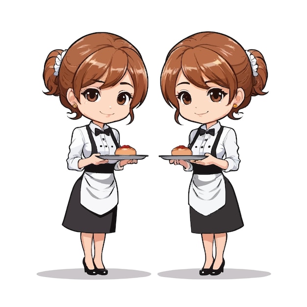 Vector smiling service chibi cute waiters illustration