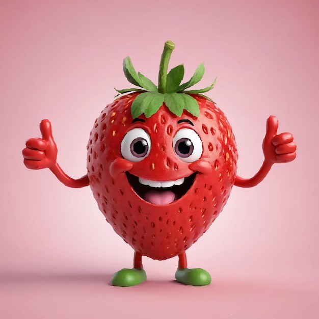 Smiling strawberry cartoon mascot with a smile on its face