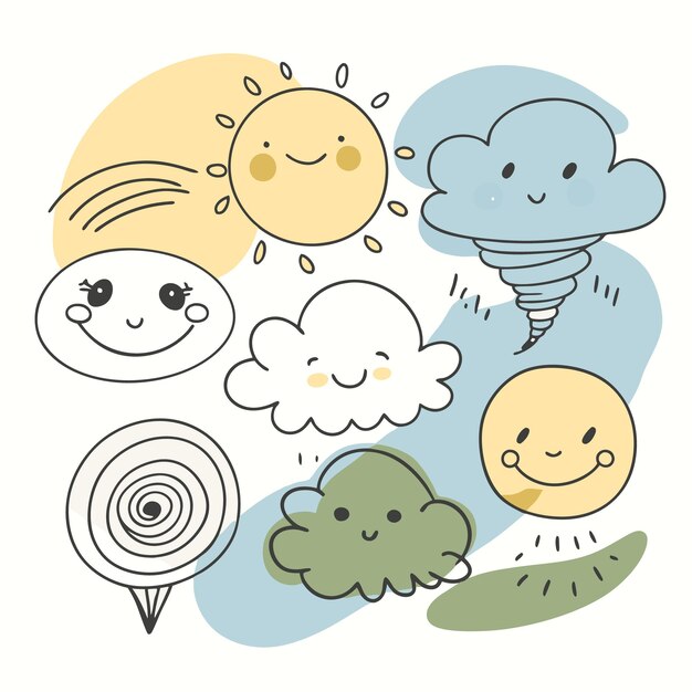 Smiling Sun Clouds and Rainbow A Happy Weather Illustration