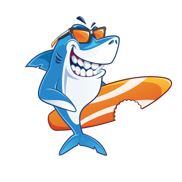 Smiling Surfer Shark Cartoon Character