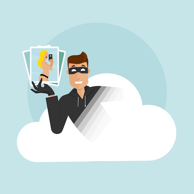 Smiling thief steals out of cloud storage personal data photos