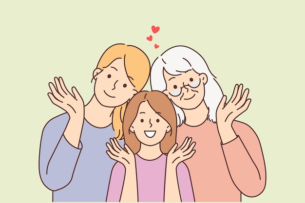 Smiling three generations of women posing together