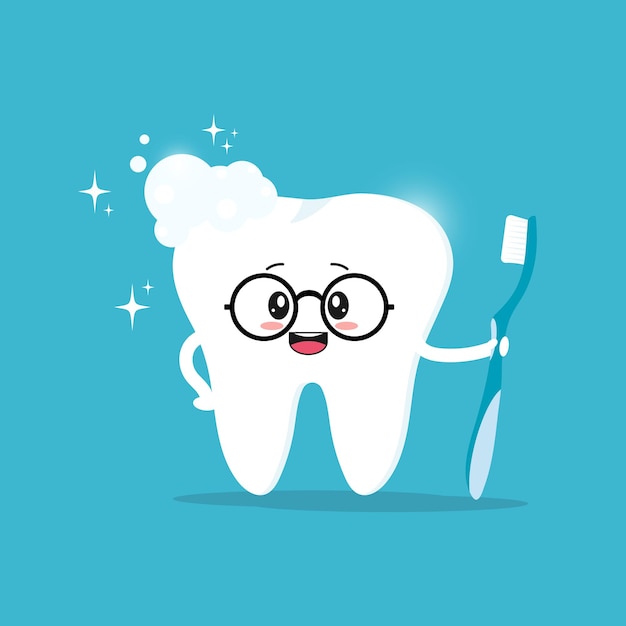 Smiling tooth badge Cute character clean healthy tooth with a toothbrush of children's dentistry