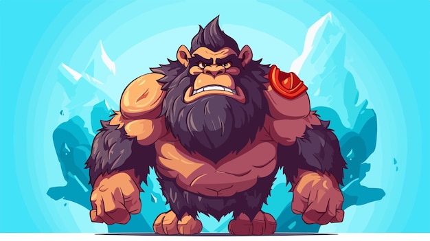 Smiling Viking Gorilla Cartoon Character in 2D Flat Style